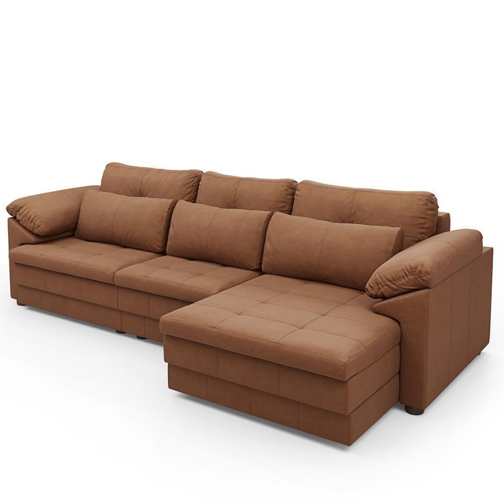 Sofá Retrátil Para Sala De Estar 4 Lugares 332cm Riza S03 Couro Soft Mel - Lyam Decor - 7