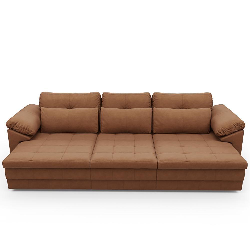 Sofá Retrátil Para Sala De Estar 4 Lugares 332cm Riza S03 Couro Soft Mel - Lyam Decor - 9