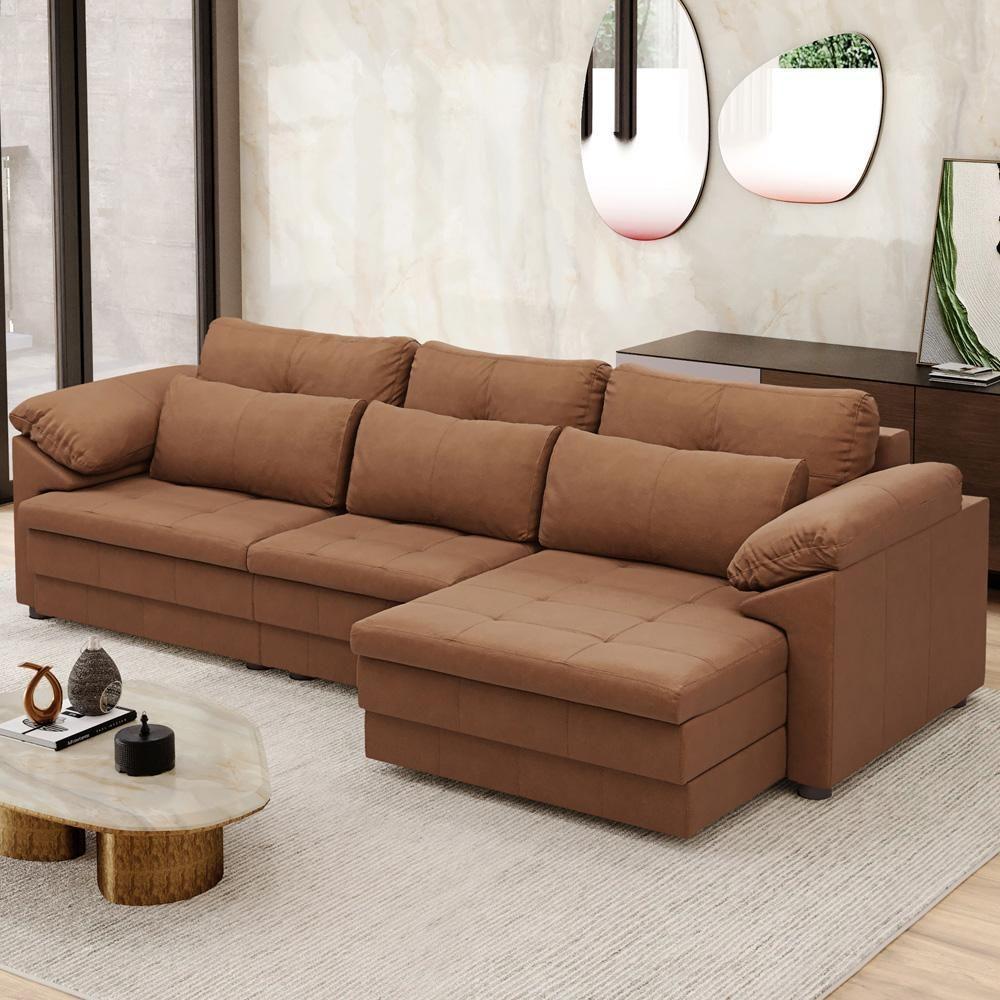 Sofá Retrátil Para Sala De Estar 4 Lugares 332cm Riza S03 Couro Soft Mel - Lyam Decor - 10