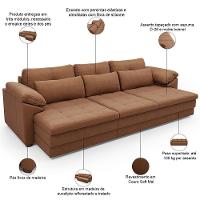 Sofá Retrátil Para Sala De Estar 4 Lugares 332cm Riza S03 Couro Soft Mel - Lyam Decor - 2