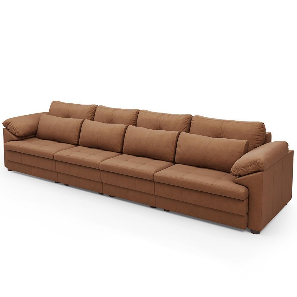 Sofá Retrátil Para Sala De Estar 5 Lugares 379cm Riza S03 Couro Soft Mel - Lyam Decor - 7