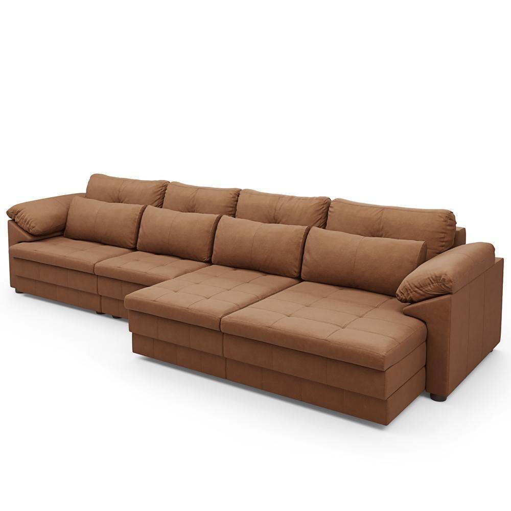 Sofá Retrátil Para Sala De Estar 5 Lugares 379cm Riza S03 Couro Soft Mel - Lyam Decor - 9