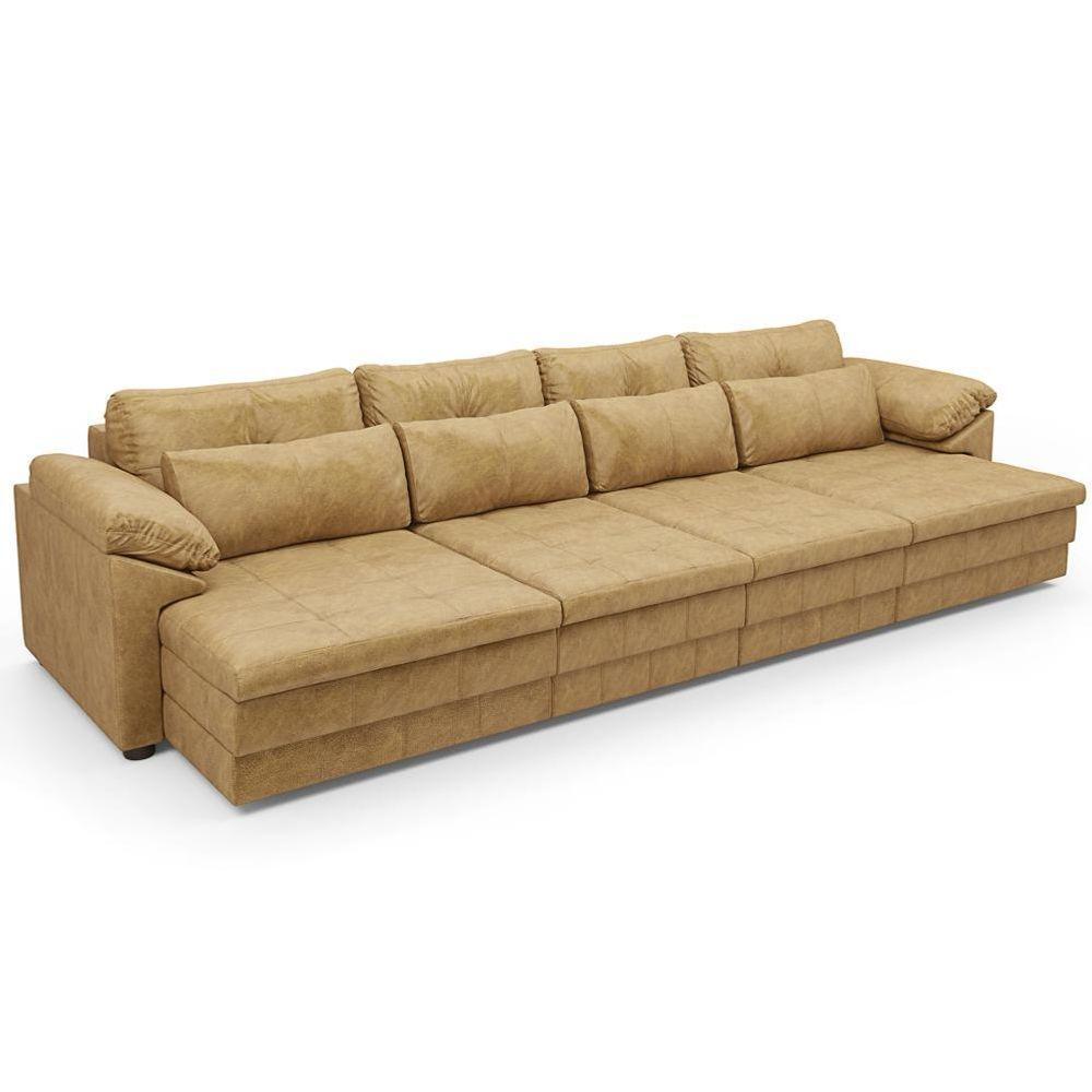 Sofá Retrátil Para Sala De Estar 5 Lugares 379cm Riza S03 Couro Soft Bege - Lyam Decor - 1