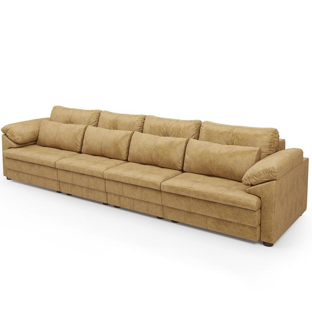 Sofá Retrátil Para Sala De Estar 5 Lugares 379cm Riza S03 Couro Soft Bege - Lyam Decor - 6