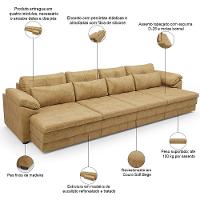 Sofá Retrátil Para Sala De Estar 5 Lugares 379cm Riza S03 Couro Soft Bege - Lyam Decor - 9