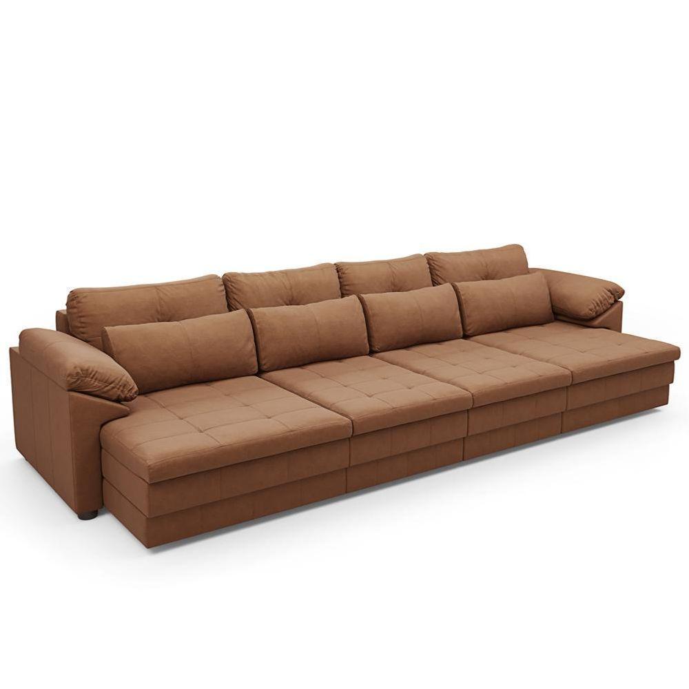 Sofá Retrátil Para Sala De Estar 4 Lugares 339cm Riza S03 Couro Soft Mel - Lyam Decor - 1