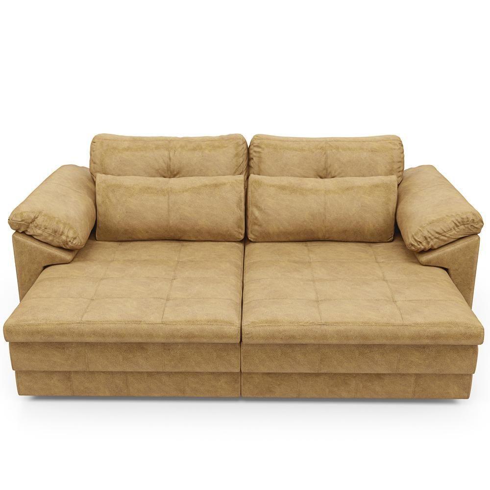 Sofá Retrátil Para Sala De Estar 3 Lugares 250cm Riza S03 Couro Soft Bege - Lyam Decor - 3