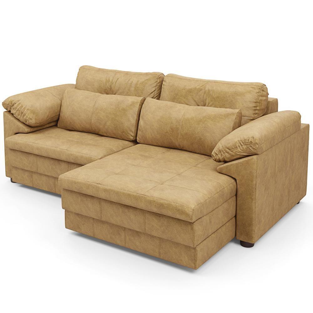Sofá Retrátil Para Sala De Estar 3 Lugares 250cm Riza S03 Couro Soft Bege - Lyam Decor - 8