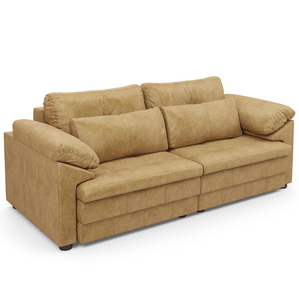 Sofá Retrátil Para Sala De Estar 3 Lugares 250cm Riza S03 Couro Soft Bege - Lyam Decor - 9
