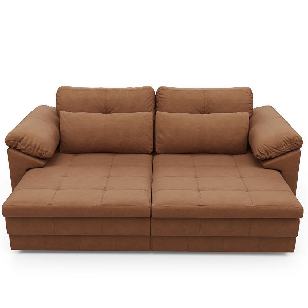 Sofá Retrátil Para Sala De Estar 3 Lugares 215cm Riza S03 Couro Soft Mel - Lyam Decor - 3