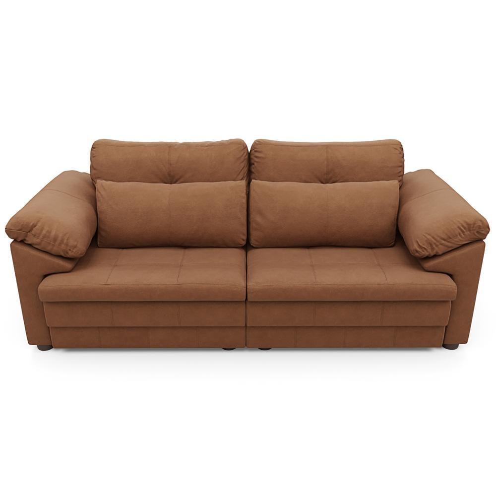 Sofá Retrátil Para Sala De Estar 3 Lugares 215cm Riza S03 Couro Soft Mel - Lyam Decor - 6