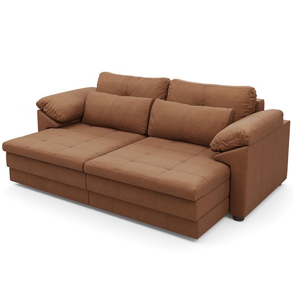 Sofá Retrátil Para Sala De Estar 3 Lugares 215cm Riza S03 Couro Soft Mel - Lyam Decor - 9