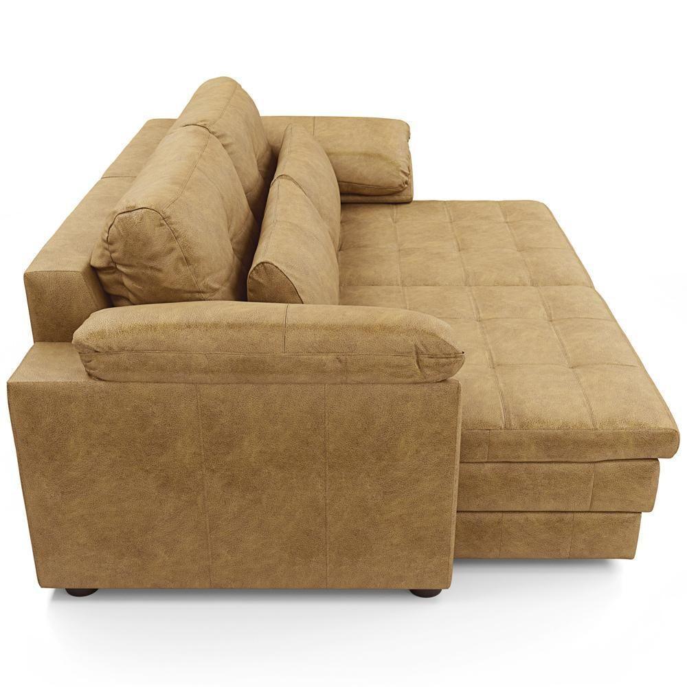 Sofá Retrátil Para Sala De Estar 3 Lugares 215cm Riza S03 Couro Soft Bege - Lyam Decor - 10