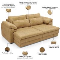 Sofá Retrátil Para Sala De Estar 3 Lugares 215cm Riza S03 Couro Soft Bege - Lyam Decor - 3