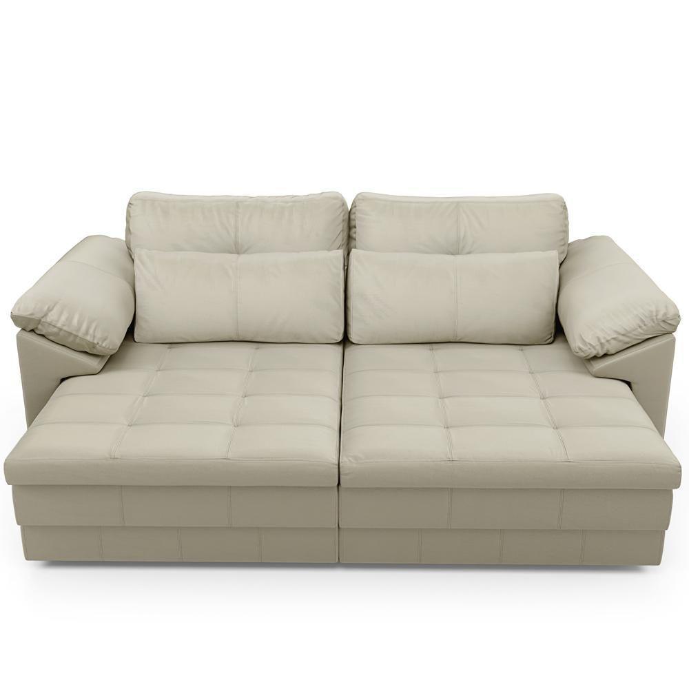 Sofá Retrátil Para Sala De Estar 2 Lugares 175cm Riza S03 Couro Bege Pérola - Lyam Decor - 3