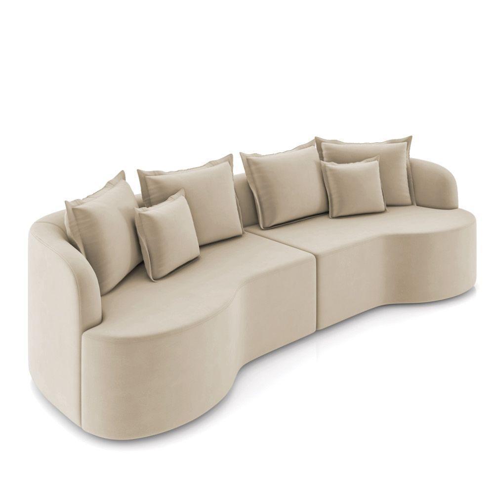 Sofá 4 Lugares Orgânico Living 250cm Mersa Veludo Bege K01 - D'rossi - 1