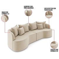 Sofá 4 Lugares Orgânico Living 250cm Mersa Veludo Bege K01 - D'rossi