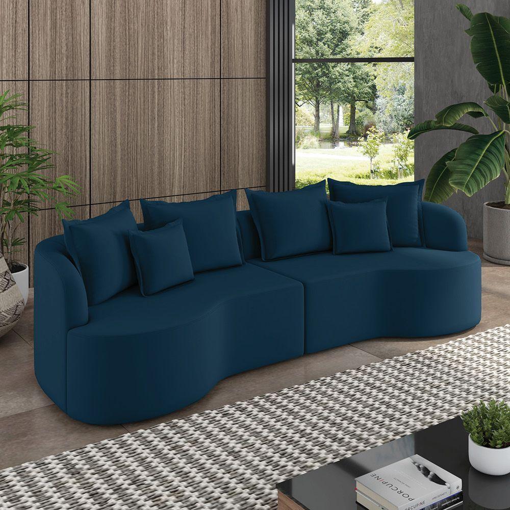 Sofá 4 Lugares Orgânico Living 250cm Mersa Veludo Azul Mnh K01 - D'rossi - 2
