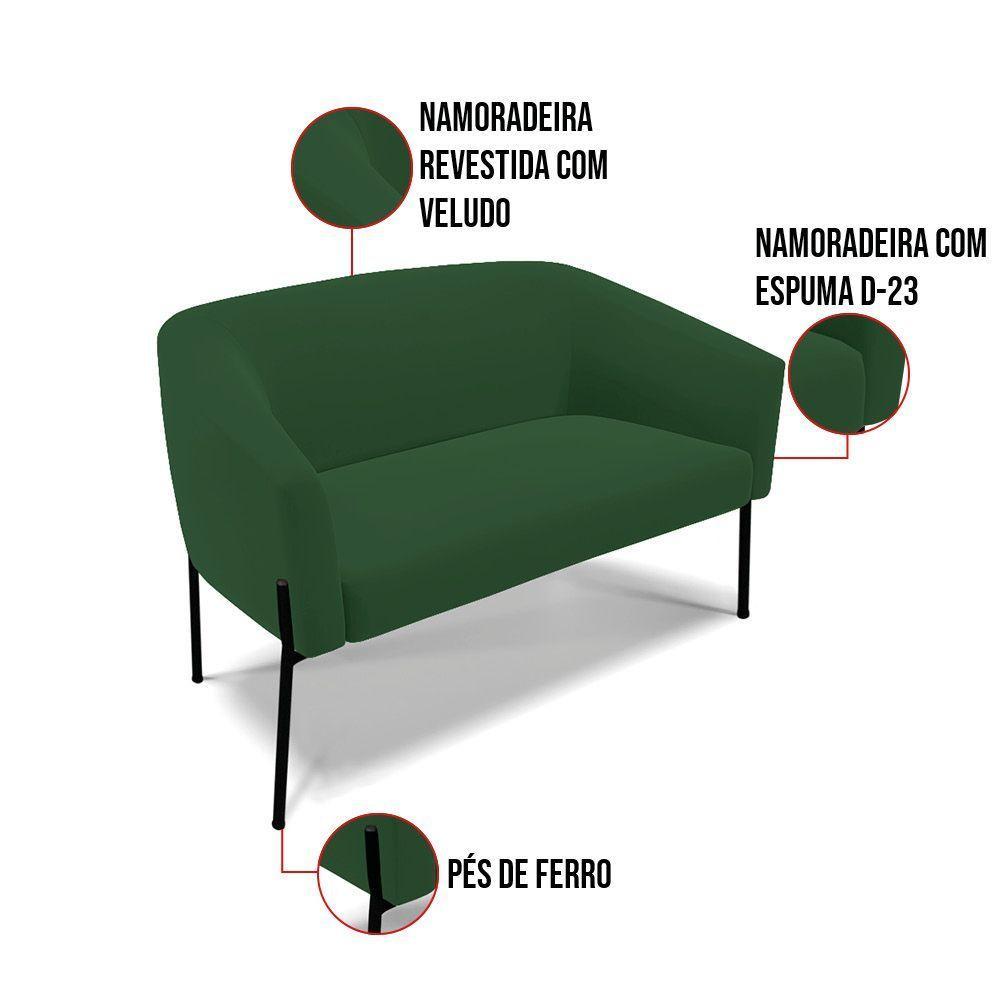 Sofá Namoradeira E Poltrona Pé De Ferro Preto Stella Veludo Verde D03 - D'rossi - 5
