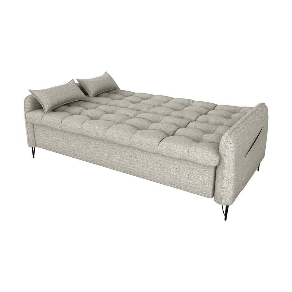 Sofá Cama Reclinável Com Almofadas 3 Lugares 200cm Pillar Matrix Linho Cinza - 3