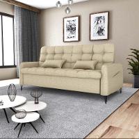 Sofá Cama Reclinável Com Almofadas 3 Lugares 200cm Pillar Matrix Linho Bege - 5