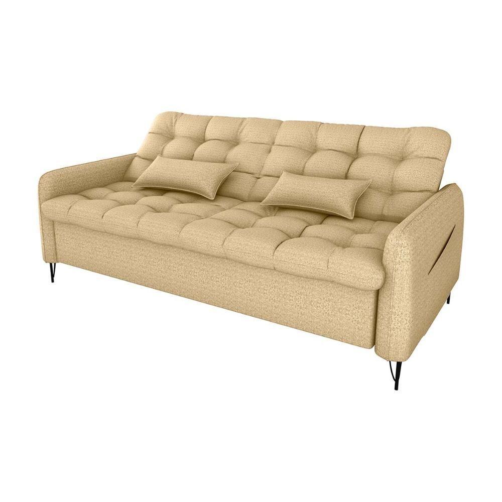 Sofá Cama Reclinável Com Almofadas 3 Lugares 200cm Pillar Matrix Linho Areia - 2