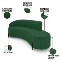 Sofá 4 Lugares Orgânico 220cm Pé Ferro Preto Morgan Veludo Verde D03 - D'rossi - 3