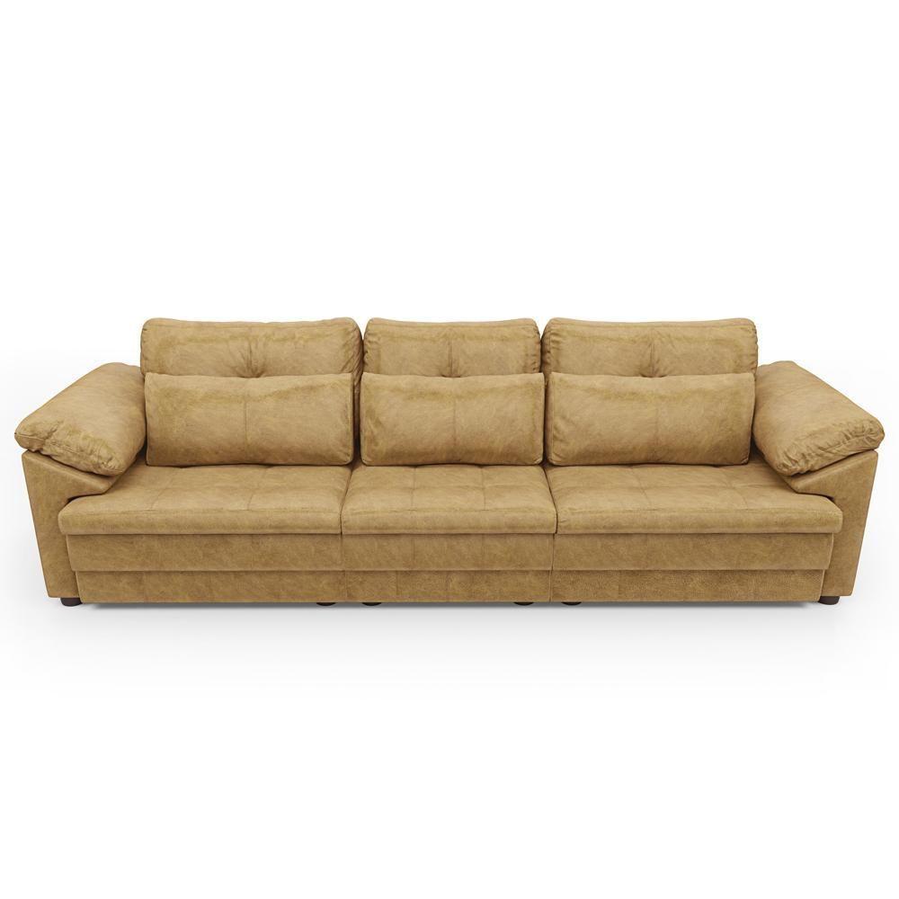 Sofá Retrátil Para Sala De Estar 3 Lugares 257cm Riza S03 Couro Soft Bege - Lyam Decor - 6