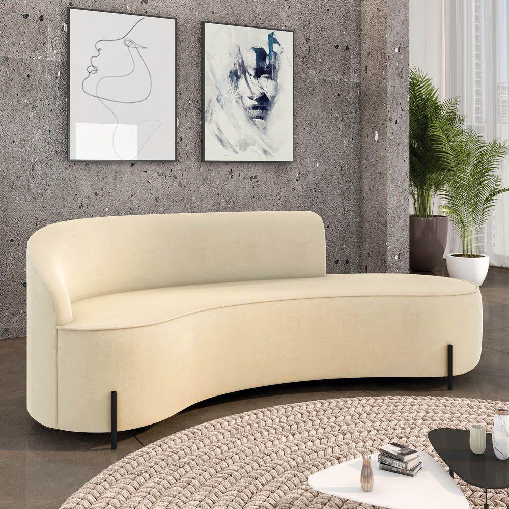 Sofá 4 Lugares Orgânico 220cm Pé Ferro Preto Morgan Suede Bege D03 - D'rossi - 2