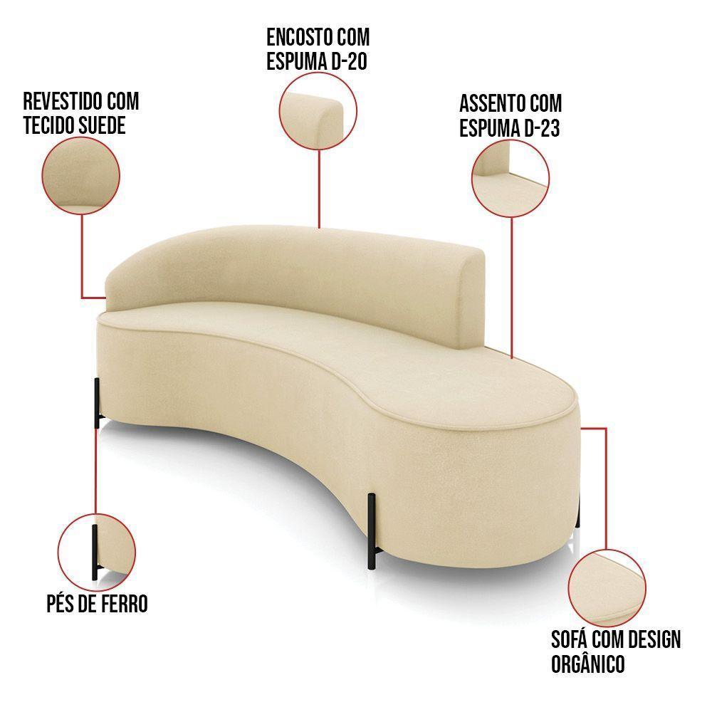 Sofá 4 Lugares Orgânico 220cm Pé Ferro Preto Morgan Suede Bege D03 - D'rossi - 3