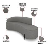 Sofá 4 Lugares Orgânico 220cm Pé Ferro Preto Morgan Linho Grafite D03 - D'rossi - 3