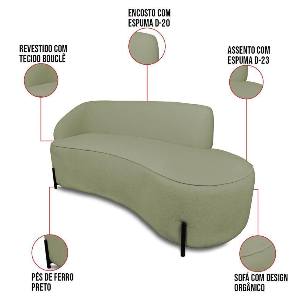 Sofá 4 Lugares Orgânico 220cm Pé Ferro Preto Morgan Bouclê Pistache D03 - D'rossi - 2