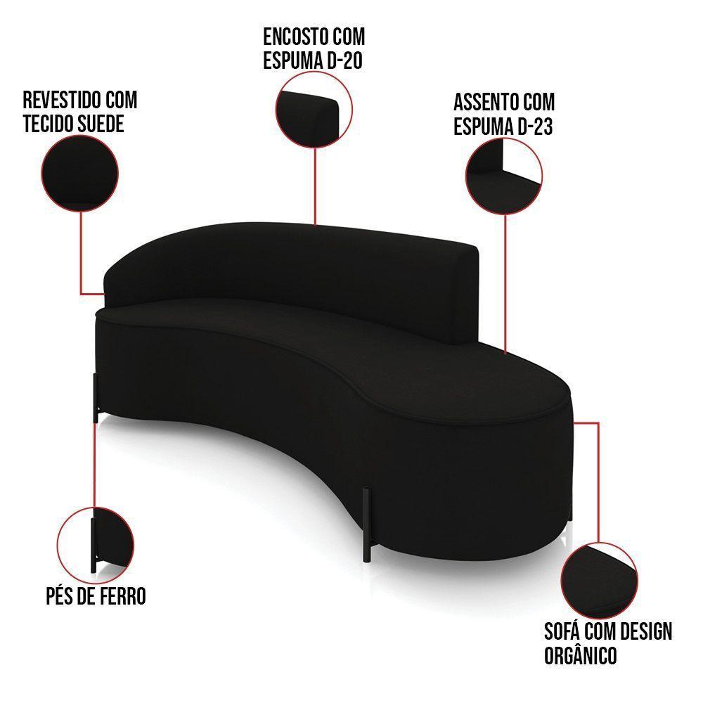 Sofá 4 Lugares Orgânico 220cm Pé Ferro Preto Morgan Suede Preto D03 - D'rossi - 3