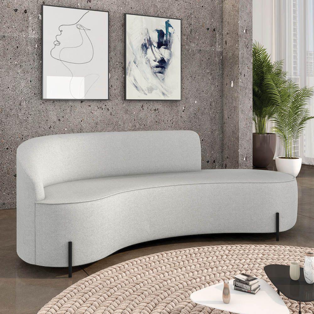 Sofá 4 Lugares Orgânico 220cm Pé Ferro Preto Morgan Linho Cinza D03 - D'rossi - 2