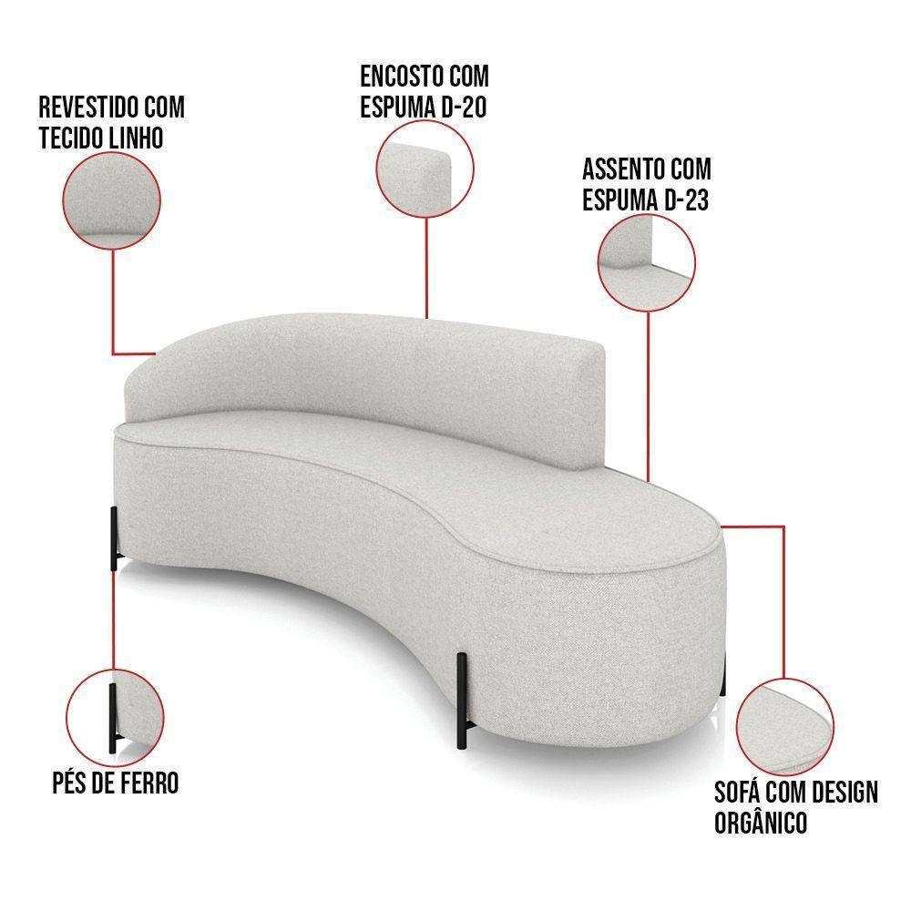 Sofá 4 Lugares Orgânico 220cm Pé Ferro Preto Morgan Linho Cinza D03 - D'rossi - 3