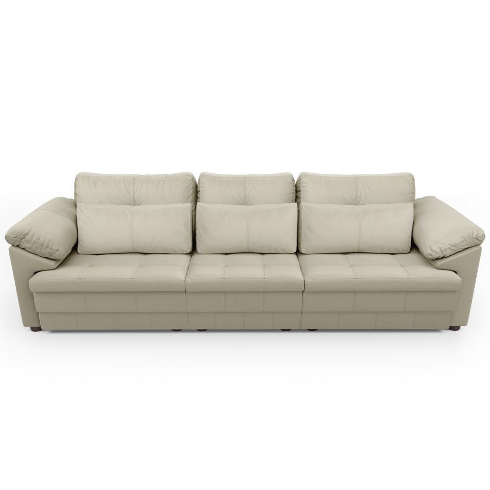 Sofá Retrátil Para Sala De Estar 3 Lugares 257cm Riza S03 Couro Bege Pérola - Lyam Decor - 6