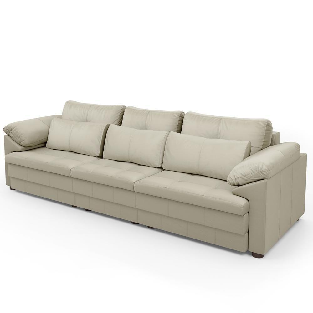 Sofá Retrátil Para Sala De Estar 3 Lugares 257cm Riza S03 Couro Bege Pérola - Lyam Decor - 7