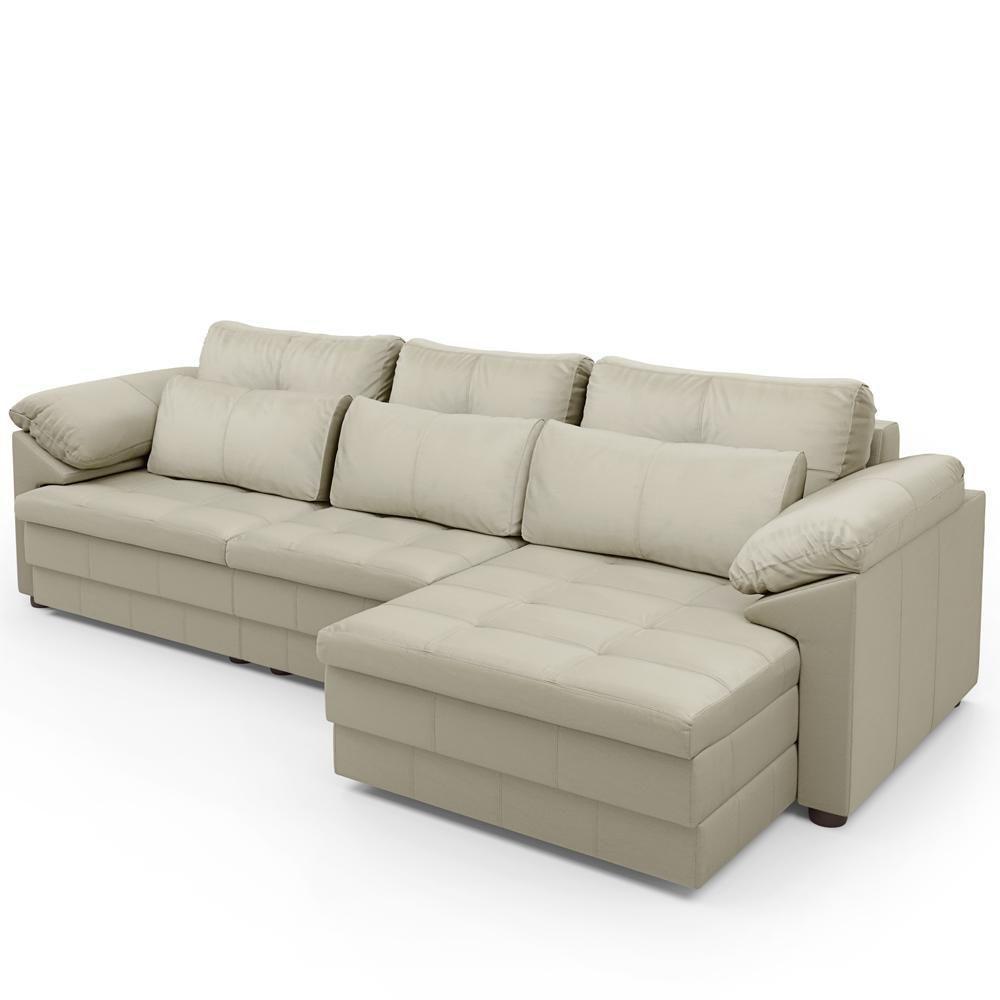 Sofá Retrátil Para Sala De Estar 3 Lugares 257cm Riza S03 Couro Bege Pérola - Lyam Decor - 8
