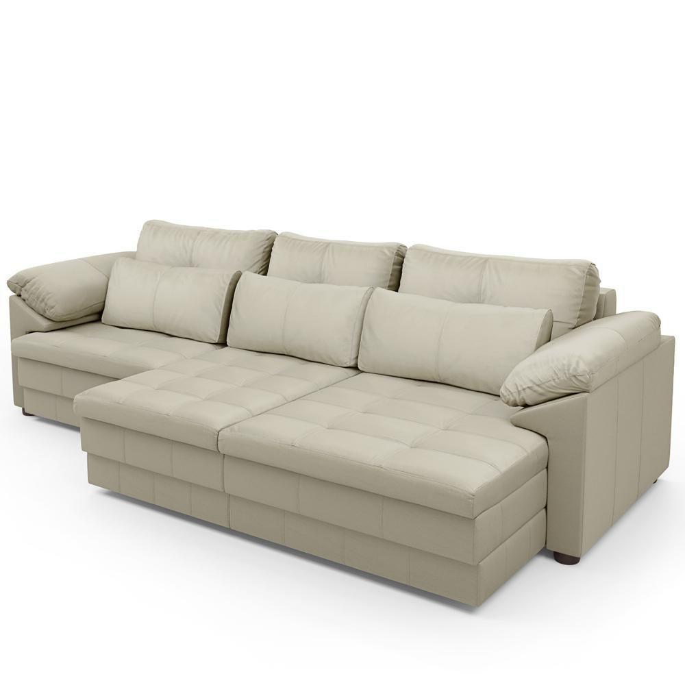 Sofá Retrátil Para Sala De Estar 3 Lugares 257cm Riza S03 Couro Bege Pérola - Lyam Decor - 10