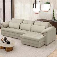 Sofá Retrátil Para Sala De Estar 3 Lugares 257cm Riza S03 Couro Bege Pérola - Lyam Decor - 2