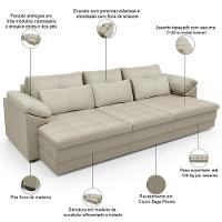 Sofá Retrátil Para Sala De Estar 3 Lugares 257cm Riza S03 Couro Bege Pérola - Lyam Decor