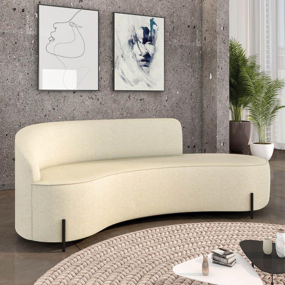 Sofá 4 Lugares Orgânico 220cm Pé Ferro Preto Morgan Linho Bege D03 - D'rossi - 2