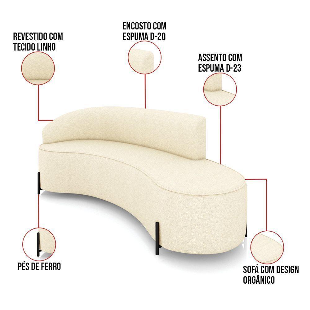 Sofá 4 Lugares Orgânico 220cm Pé Ferro Preto Morgan Linho Bege D03 - D'rossi - 3