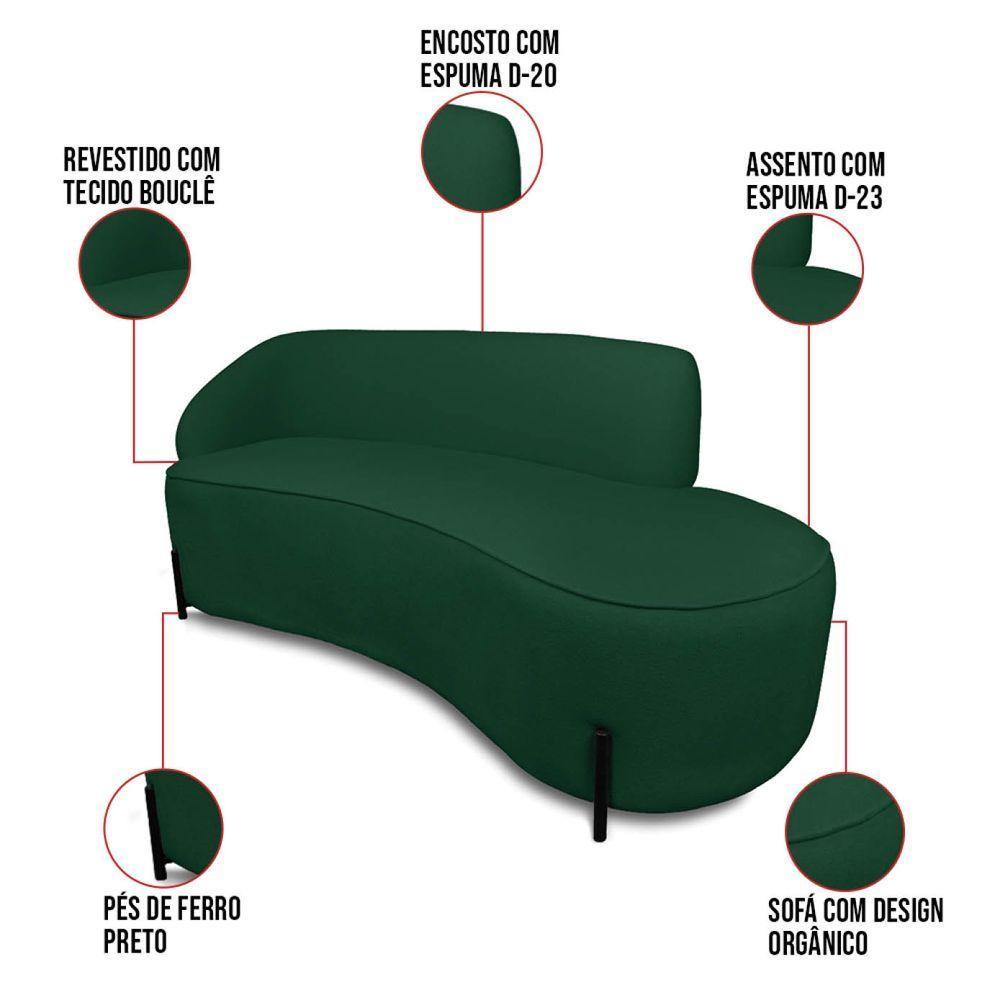 Sofá 4 Lugares Orgânico 220cm Pé Ferro Preto Morgan Bouclê Verde D03 - D'rossi - 2