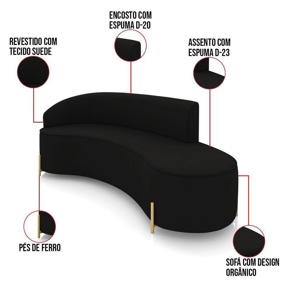 Sofá 4 Lugares Orgânico 220cm Pé Dourado Morgan Suede Preto D03 - D'rossi - 3
