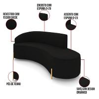 Sofá 4 Lugares Orgânico 220cm Pé Dourado Morgan Suede Preto D03 - D'rossi - 3