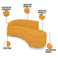 Sofá 4 Lugares Orgânico 220cm Pé Dourado Morgan Bouclê Mostarda D03 - D'rossi - 3