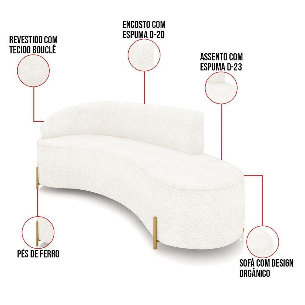 Sofá 4 Lugares Orgânico 220cm Pé Dourado Morgan Bouclê Off White D03 - D'rossi - 3