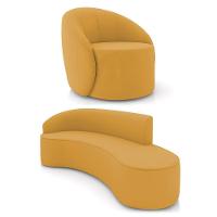 Sofá 4 Lugares Orgânico 220cm Morgan E Poltrona Lua Veludo Mostarda D03 - D'rossi - 1