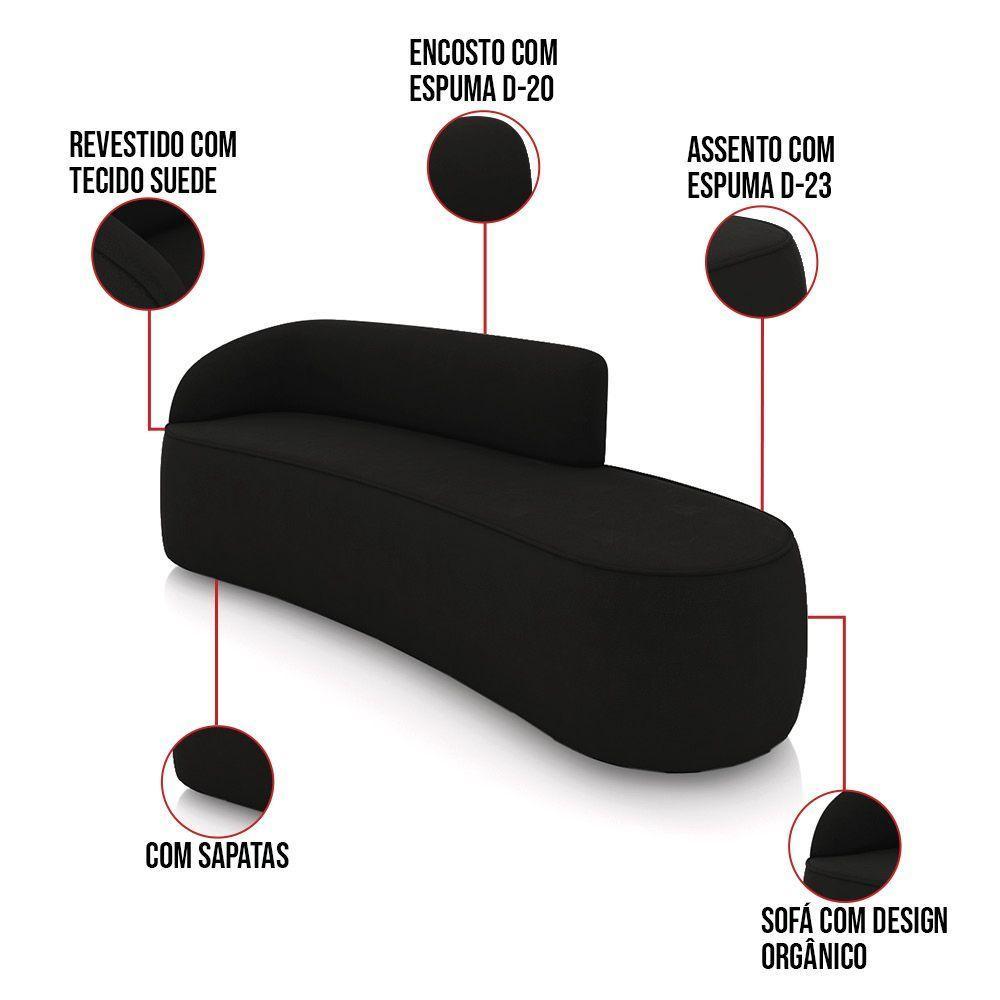 Sofá 4 Lugares Orgânico 220cm Morgan E Poltrona Lua Suede Preto D03 - D'rossi - 3